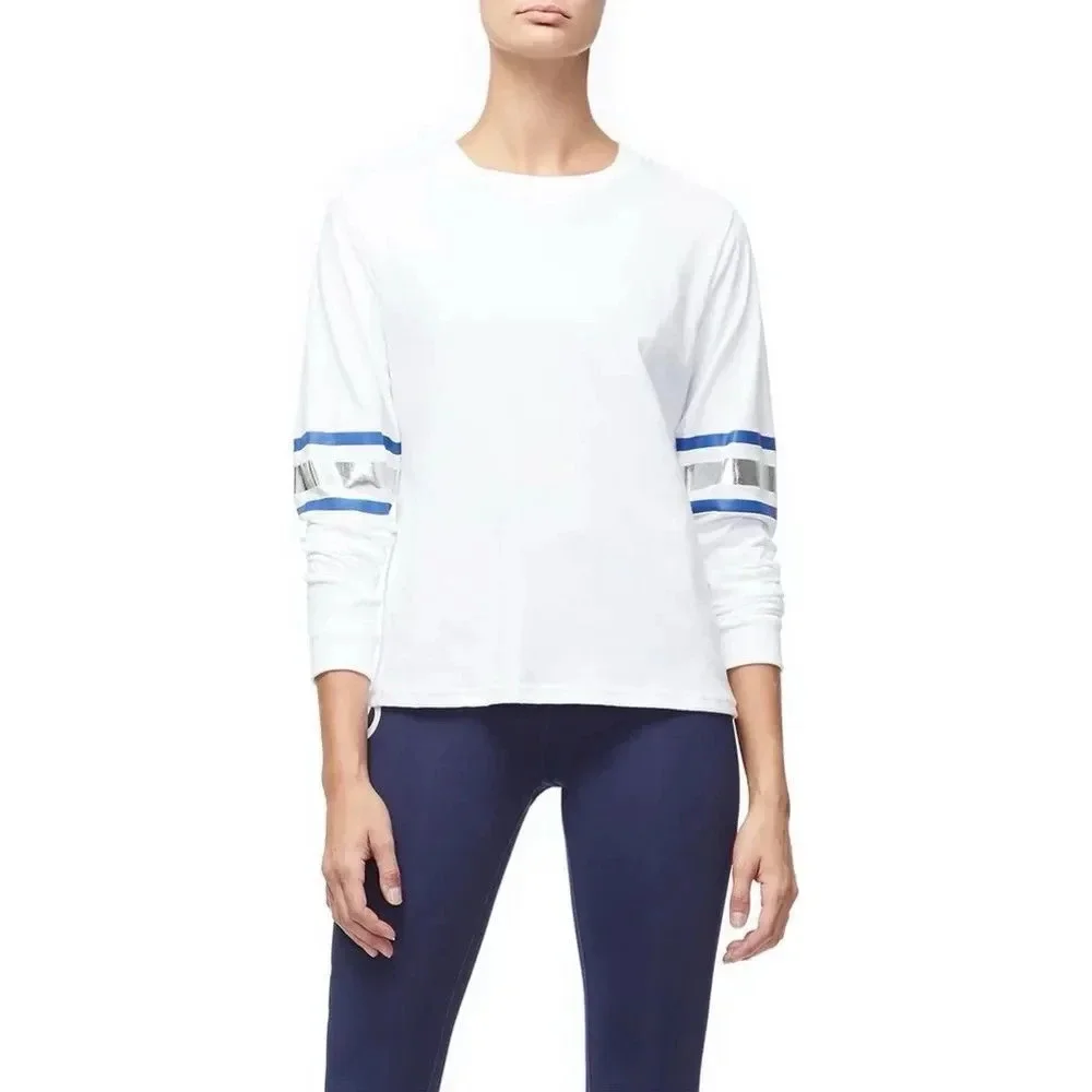 Good American The Metallic Stripe Crew Neck Tee